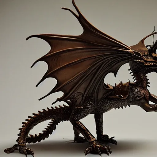 Image similar to a sculpture of a steampunk dragon, photograph