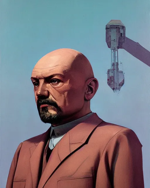 Prompt: painting of lenin cyborg by stolenhag and beeple