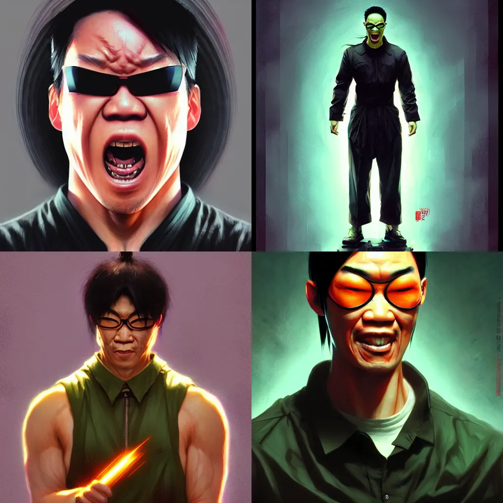 Prompt: crazy asian man as the character of matrix by artgrem, greg rutkowski, ross tran, kuvshinov