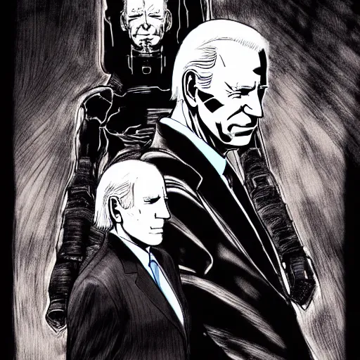 Image similar to Joe Biden looking sinister, by Tsutomu Nihei, highly detailed