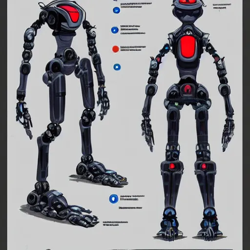 Image similar to a science fiction robot character design sheet, trending on artstation