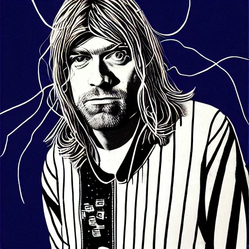 Image similar to graphic illustration, creative design, kurt cobain, biopunk, francis bacon, highly detailed, hunter s thompson, concept art