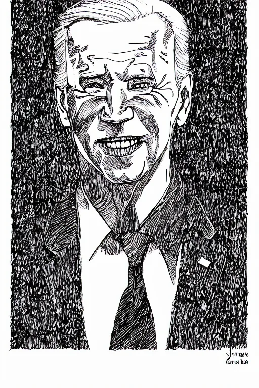 Image similar to Joe Biden full body portrait, body horror, black and white Illustration by Junji Ito