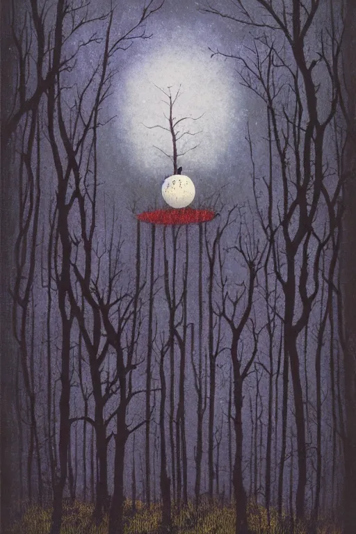 Image similar to tarot card, haunted woods, by andy kehoe