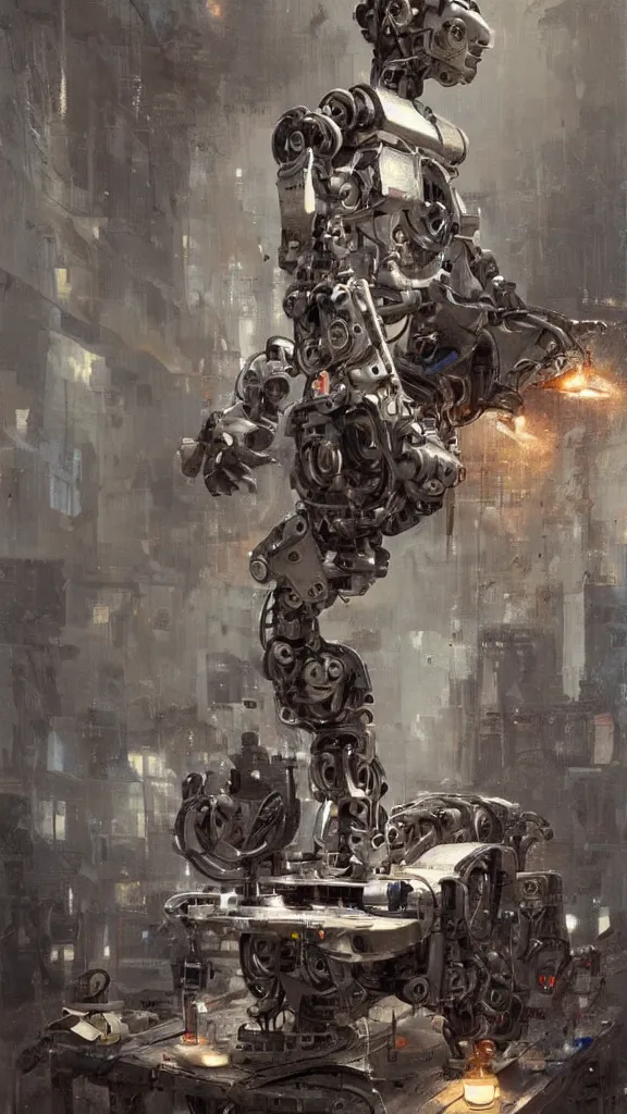 Prompt: robot painting a robot on canvas, intricate, highly detailed, photorealistic, film still, by greg rutkowski.