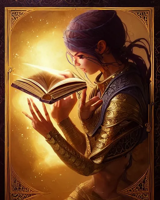 Image similar to A magic book owned by a flying wizard, highly detailed, intricate gold fibers, sharp focus, fantasy art by Artgerm and Greg Rutkowski and WLOP