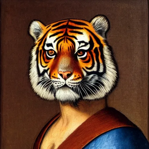 Prompt: a renaissance style portrait painting of Tiger