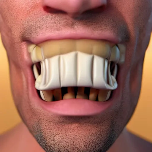 Image similar to extreme closeup photo of a man with a very wide open mouth with a skull inside his mouth, 3D render,subsurface scattering,global illumination,raytracing,studio lighting,cinematic,photorealistic,4k, UHD, HDR