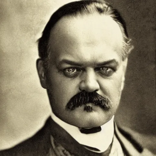 Image similar to headshot edwardian photograph of kelsey grammer, 1 9 2 0 s, sinister, evil, realistic face, 1 9 1 0 s, grainy, victorian, soft blur, by ernst haeckel