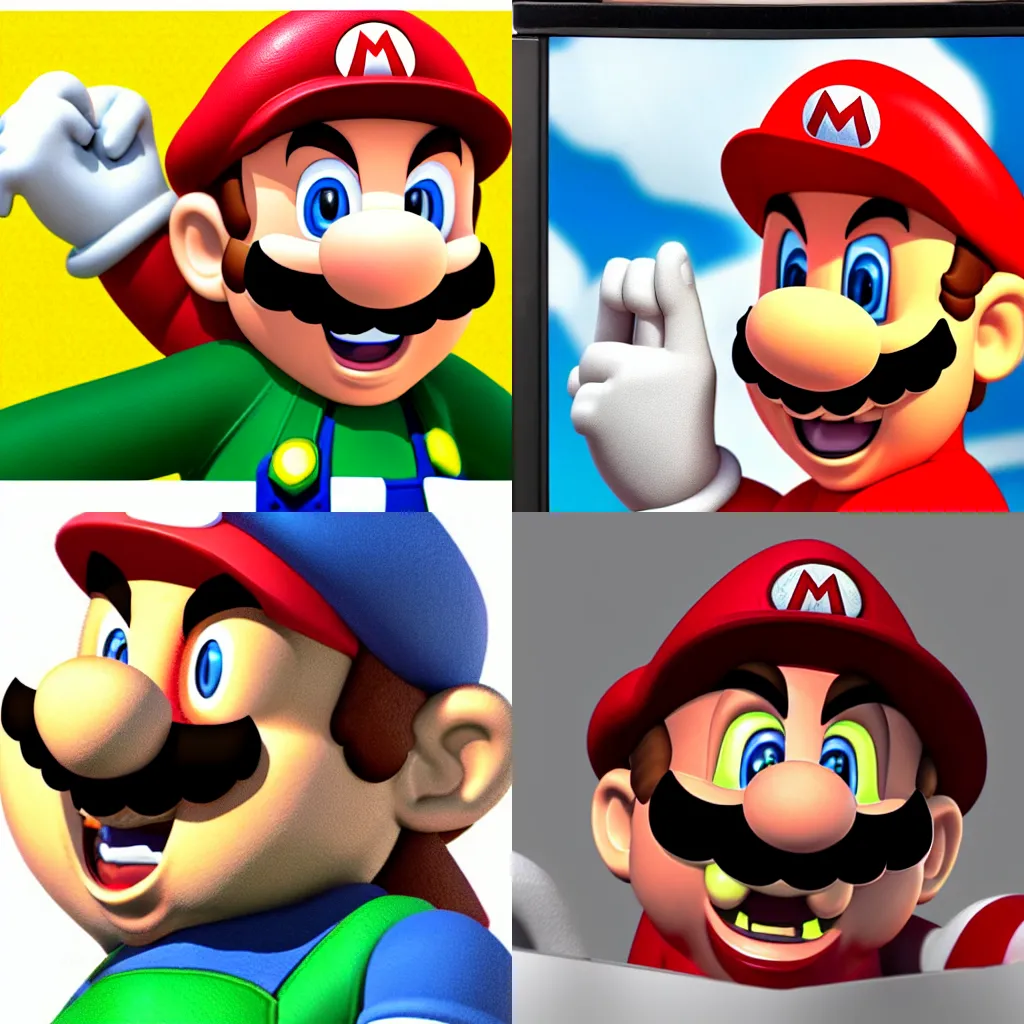 Prompt: Mario head screaming, nintendo 64,