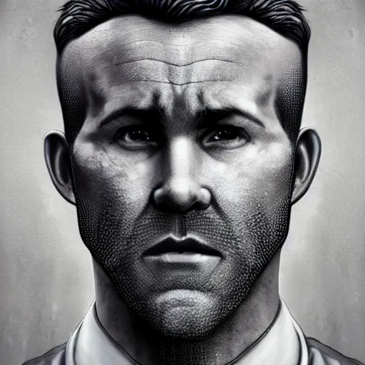 Image similar to hyperrealistic mixed media image of a ryan reynolds disguised as mussolini, stunning 3 d render inspired art by istvan sandorfi and greg rutkowski, perfect facial symmetry, realistic, highly detailed attributes and atmosphere, dim volumetric cinematic lighting, 8 k octane extremely hyper - detailed render, post - processing, masterpiece,