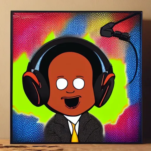 Image similar to svg sticker of a Dancing-Cleveland Brown, at a rave, spinning records, giant headphones rocking out, wearing headphones, huge speakers, dancing, rave, DJ, spinning records, digital art, amazing composition, rule-of-thirds, award-winning, trending on artstation, featured on deviantart