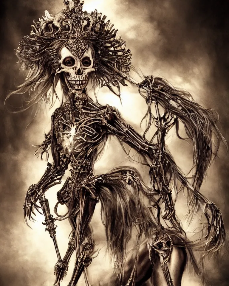 Prompt: portrait of a beastly queen with skeletal features, particle effects, realistic, highly detailed, cinematic