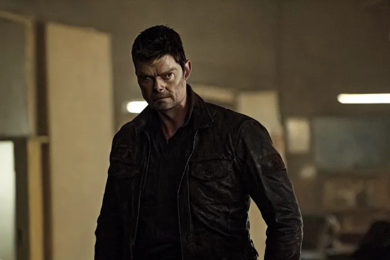 Prompt: a film still of Karl urban in punisher, high quality