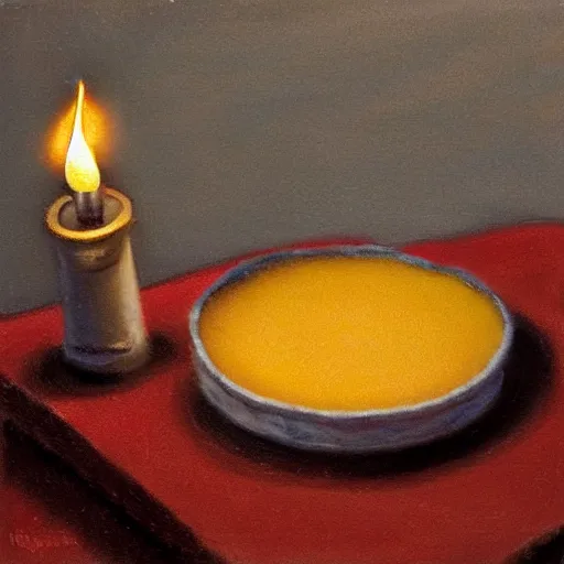 Prompt: still life of creme brulee and a torch