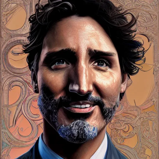 Image similar to portrait justin trudeau blackface!, sci - fi and fantasy, intricate highly detailed digital painting, artstation, concept art, smooth and sharp focus, illustration, art by tan zi and ayanamikodon and alphonse mucha and wlop