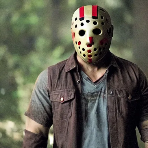 Prompt: a still of jason from friday the 1 3 th