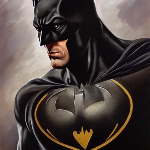 Image similar to an ultra - realistic portrait painting of batman in the style of frank frazetta. 4 k. ultra - realistic. highly detailed. dark fantasy. epic lighting.