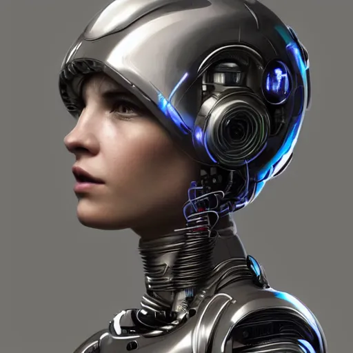 Image similar to a beautiful woman wearing robot suit with wires and light, highly detailed, photorealistic, artstation, smooth