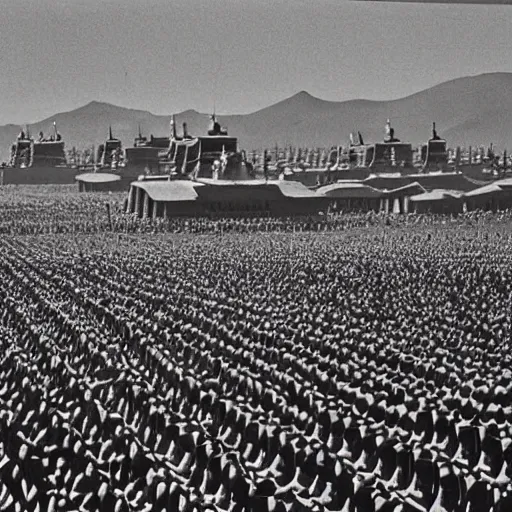 Image similar to Alternate history, Mongol Empire, Ulaanbaatar 1987, Mongol Empire military parade, photograph, 1980s