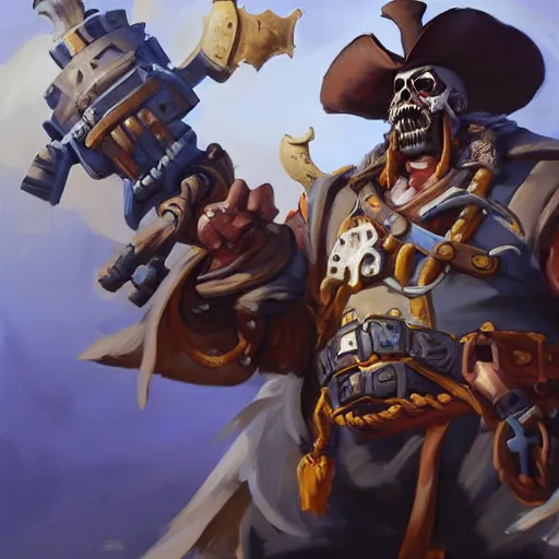 Image similar to greg manchess portrait painting of partially armored undead pirate captain lechuck as overwatch character, medium shot, asymmetrical, profile picture, organic painting, sunny day, matte painting, bold shapes, hard edges, street art, trending on artstation, by huang guangjian, gil elvgren, ruan jia, greg rutkowski, gaston bussiere