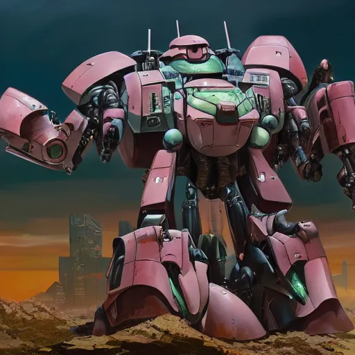 Prompt: advanced combat mecha zaku, armored exoskeleton spirit power, detailed sci - fi backgrounds, hy - gogg, rosen zulu, makoto kobayashi, rob liefeld, chihuly, canon eos r 3, beeple