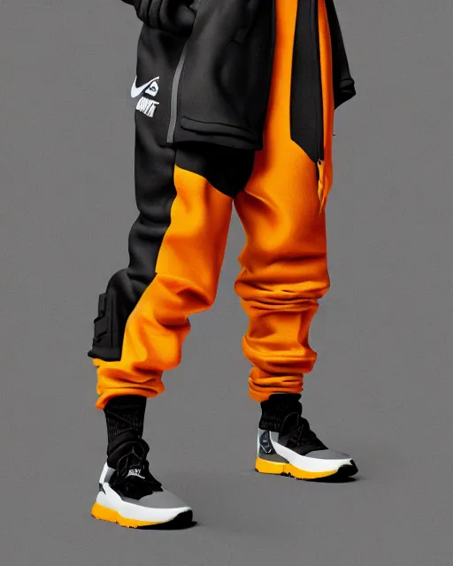 Image similar to Medium shot of a character wearing Nike ACG+Acronym P31-DS Pants in the style of greg rutkowski