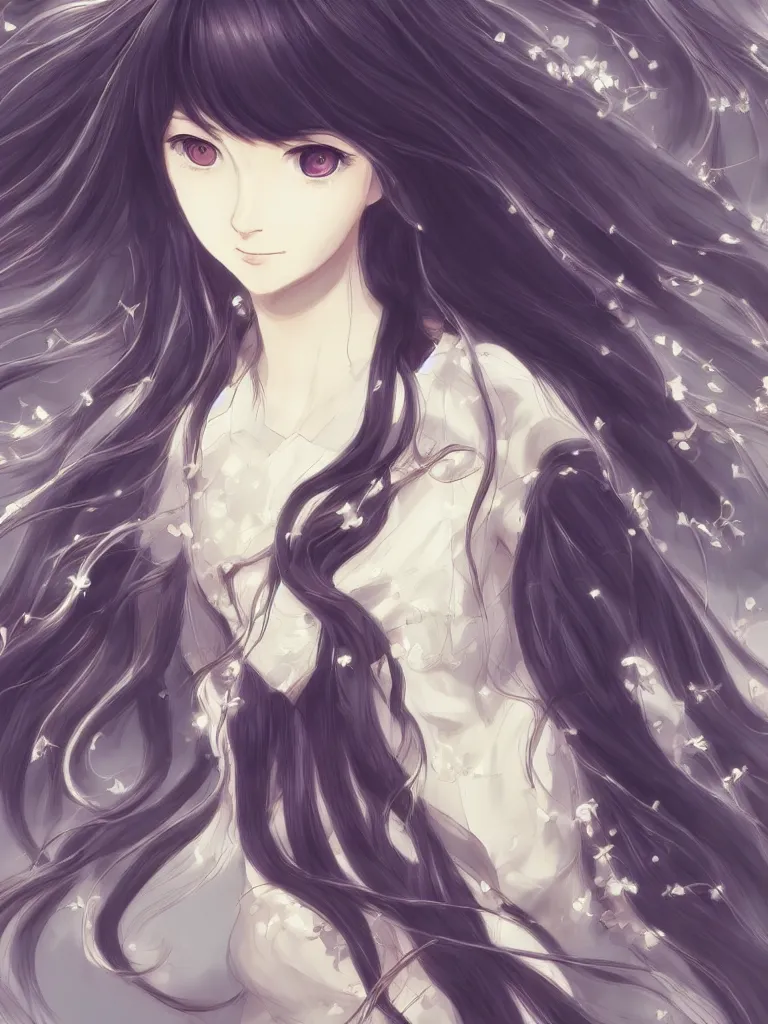 Image similar to beautiful girl digital art long hair baroque makoto shinkai style