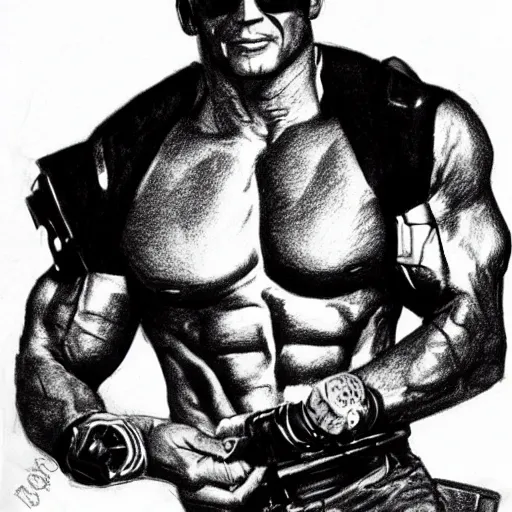 Image similar to pencil sketch of the rock as terminator ( 1 9 8 4 )