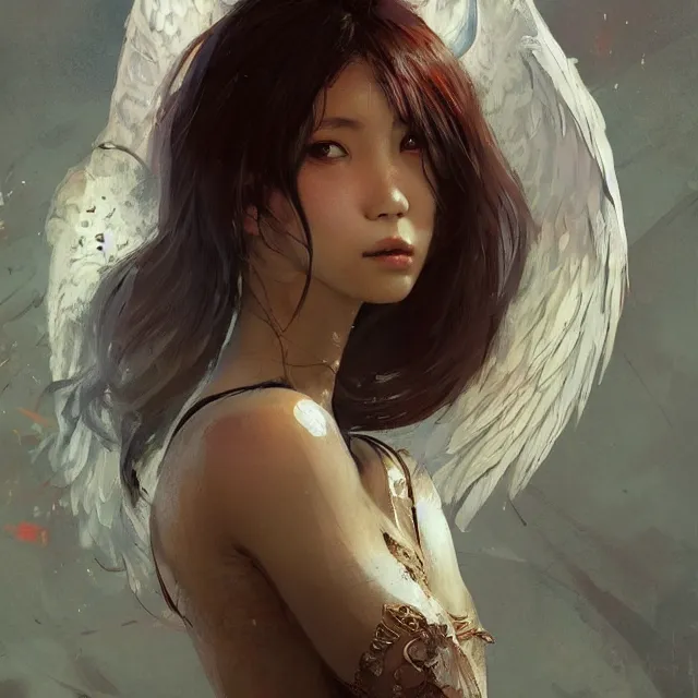 Image similar to very beauty girl asian, wings, angel hyper detailed, insane details, intricate, elite, elegant, luxury, by ismail inceoglu dragan bibin hans thoma greg rutkowski alexandros pyromallis rene maritte illustrated, perfect face, fine details, realistic shaded, fine - face, pretty face, artstation