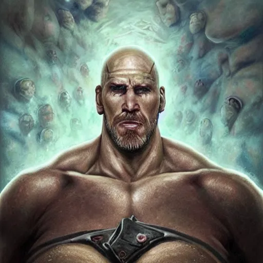 Image similar to asmongold as stone cold steve austin, artstation hall of fame gallery, editors choice, #1 digital painting of all time, most beautiful image ever created, emotionally evocative, greatest art ever made, lifetime achievement magnum opus masterpiece, the most amazing breathtaking image with the deepest message ever painted, a thing of beauty beyond imagination or words, 4k, highly detailed, cinematic lighting