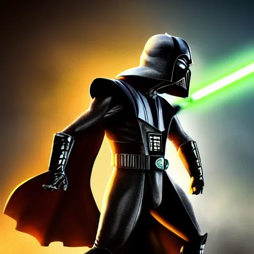 Image similar to Scorpion from Mortal Kombat Vs. Darth Vader from Star Wars, 4k resolution, artstation trending