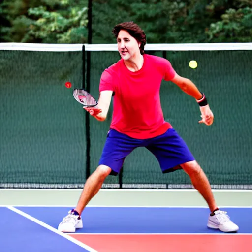 Image similar to Justin Trudeau playing pickleball, photo, 8k