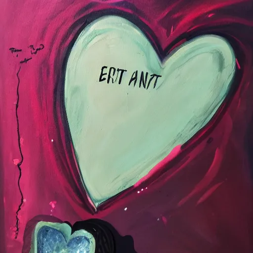 Prompt: a messy painting of a heart broken into smithereens