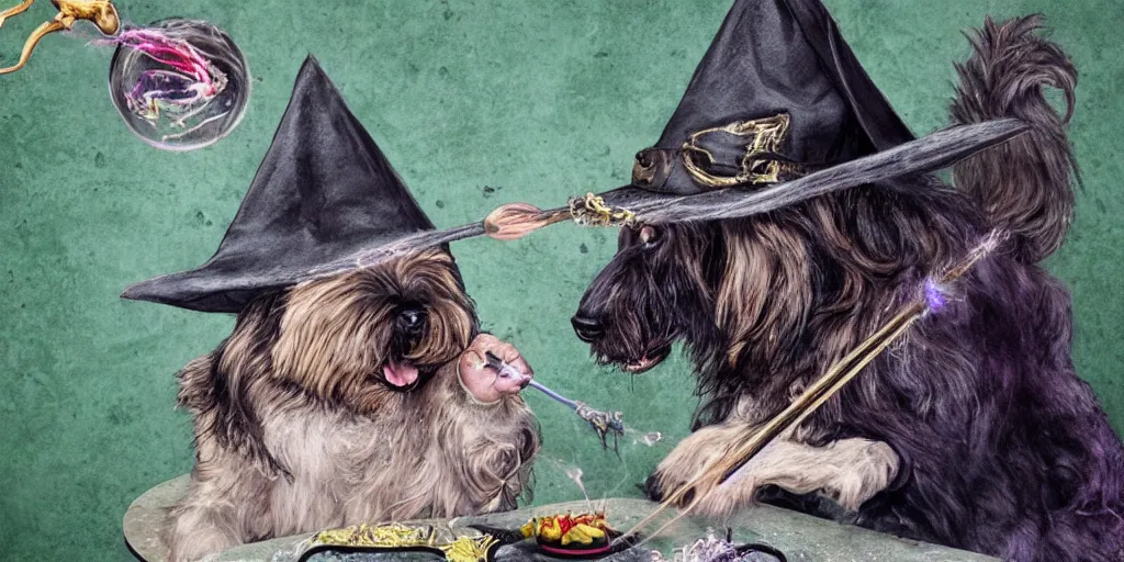 Image similar to a realistic wizard dog casting spell image