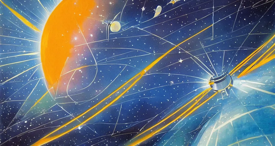 Image similar to solar sail in space, blocking the sun, seen from earth, art deco painting