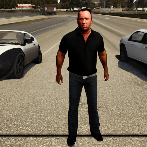 Image similar to alex jones as a GTA style character on a loading screen, 4k, high detail, high-resolution photograph, professional photography, ultra-detail