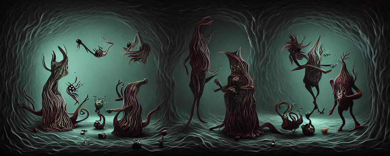 Image similar to whimsical alchemical creatures, surreal dark uncanny painting by ronny khalil