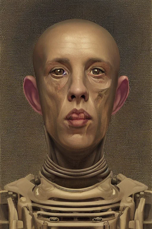 Image similar to robot monk painting a self - portrait on a canvas. intricate, highly detailed, photorealistic, film still, by vdragan bibin.