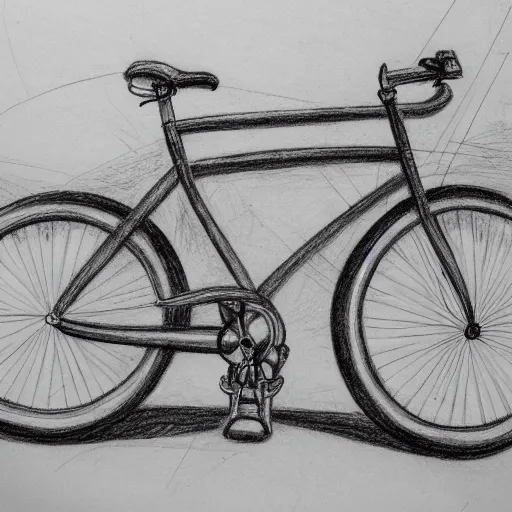 Image similar to bicycle made of bones, pencil, sketch