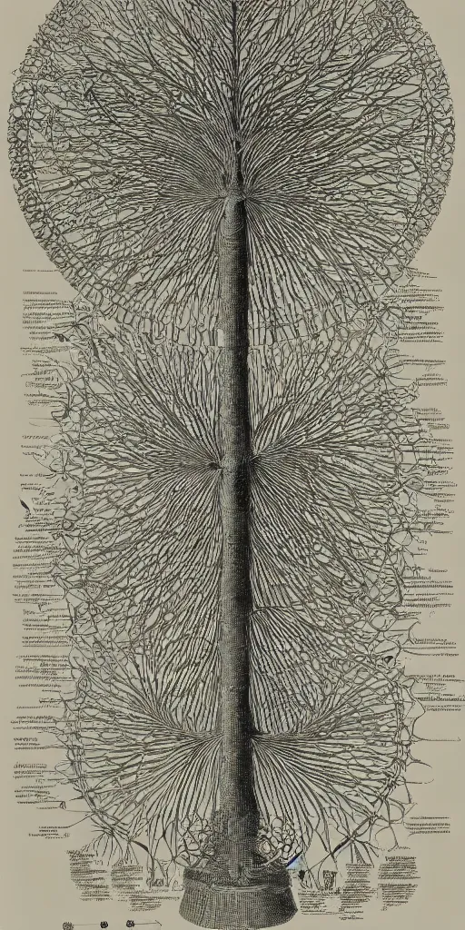 Prompt: Detailed Infographic Blueprint by Ernst Haeckel of a giant beautiful diatom tree