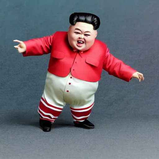 Image similar to kim jong un doll being chased by screaming chucky doll octane render