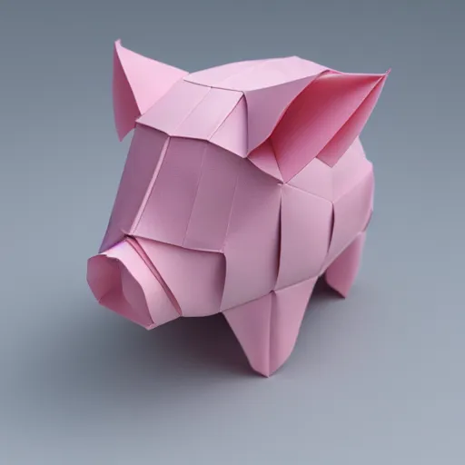 Image similar to origami pig in pink paper, 3 d render, ultra detailed, on white background, studio shot