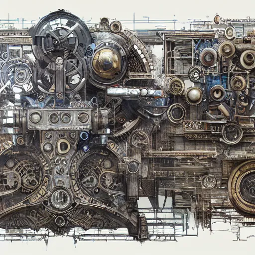 Prompt: a full page concept designs of a metropolis 1950s robotic device, steampunk blueprint, intricate details, ink on paper, scientific, Highly detailed labeled, poster, peter mohrbacher, 8k