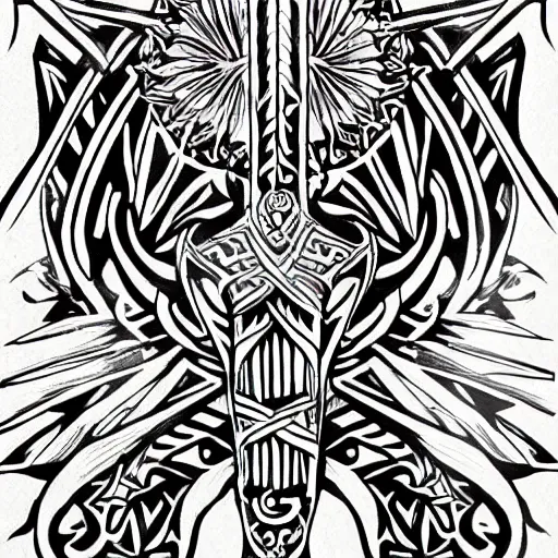 KREA - Modern sleeve tattoo of norse mythology, surrealism, line art, black  and white, intricate patterns,