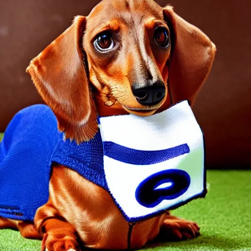 Image similar to dachshund wearing hockey gear