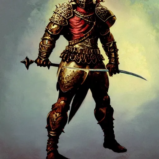 Prompt: knight character portrait by frank frazetta - wearing ornate armor, holding a spear, striking a pose, fantasy, dungeons & dragons, sharp focus, striking, artstation contest winner, detailed