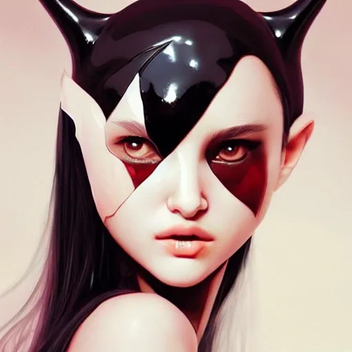 Image similar to a beautiful young japanese natalie portman alluring model in crop top, wearing a demonic latex mask that looks like an attractive succubus by guweiz and wlop and ilya kuvshinov and artgerm symmetrical eyes, aesthetic, gorgeous, stunning, attractive, artstation, deviantart, pinterest, digital art