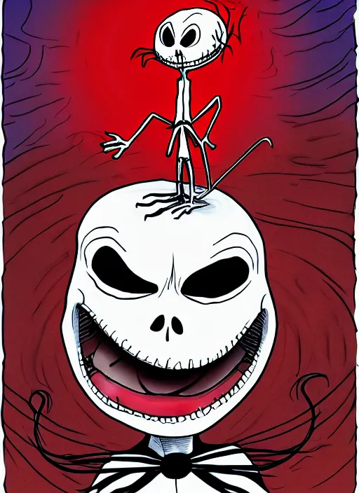 Image similar to jack skellington as a cosmic horror garfield with razor sharp teeth, red eyes, red teeth, digital art, lineart