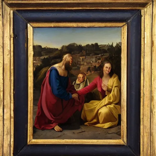 Image similar to 1 8 th oil panting of a jesus coupling with maria maddalena